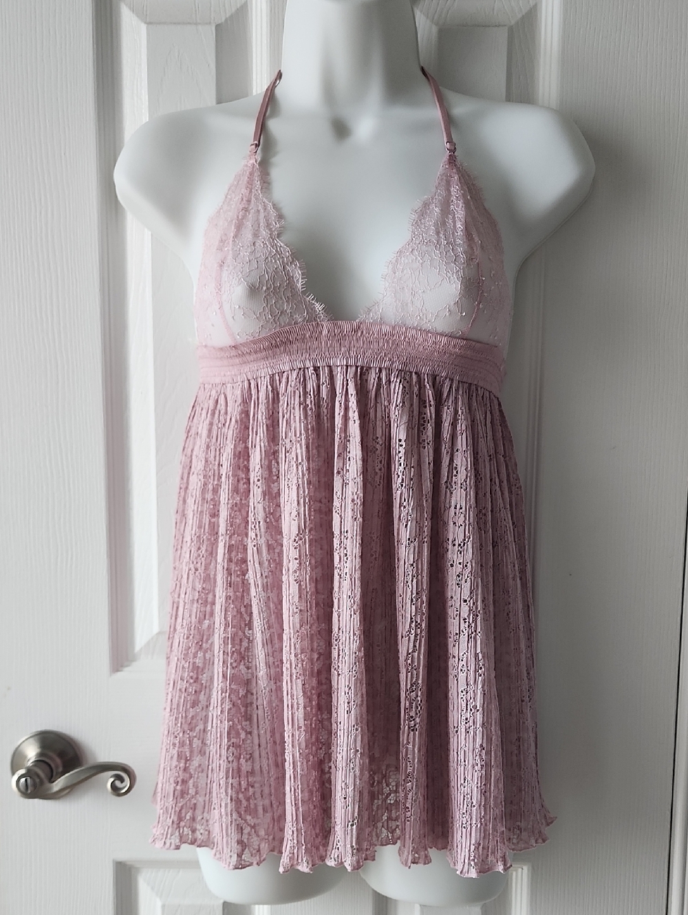Victoria's Secret Delicate Lace Halter Babydoll Chemise - Dusty Pink
